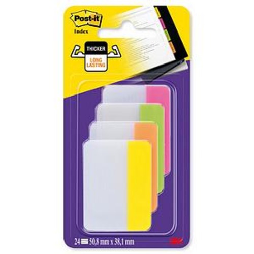Postit Strong Index Tabs 25mm (Pink/Lime/Orange/(Yellow) Pack of 24