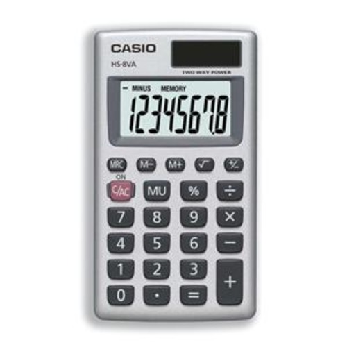 Casio HS 8VA Calculator Handheld Battery Solar power 8 Digit 3 Key